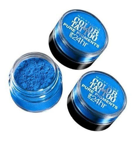 Lot of 3 - Maybelline Color Tattoo Pure Pigments Eye Shadow #10 Brash Blue, Eye Shadow, Maybelline, makeupdealsdirect-com, [variant_title], [option1]