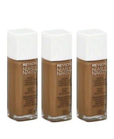 Lot Of 3 - Revlon Nearly Naked Liquid Makeup # 210 Sun Beige. Spf 20 New, Foundation, Revlon, makeupdealsdirect-com, [variant_title], [option1]