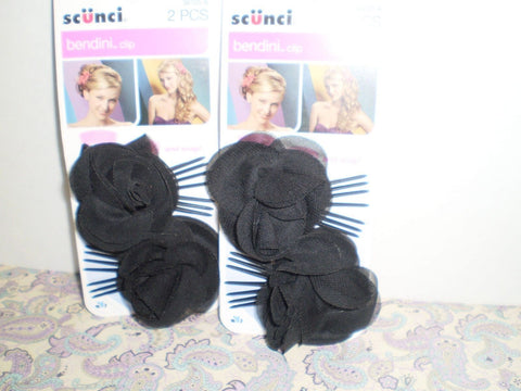 Scunci Bendini Clip 2 Pieces, Choose Your Color, Hair Accessories, Scunci, makeupdealsdirect-com, Black Flowers, Black Flowers