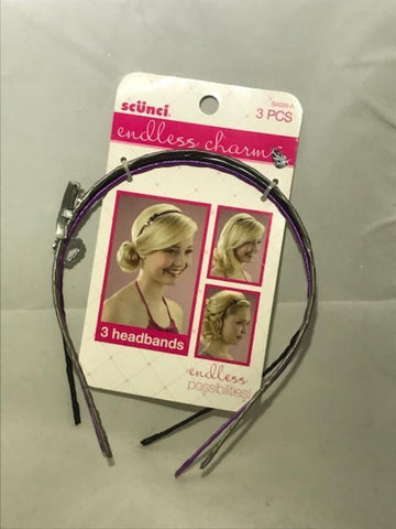 Scunci Endless Charm 3pcs Headbands, Choose Your Colors, Hair Accessories, Scunci, makeupdealsdirect-com, Silver, Black, Purple, Silver, Black, Purple