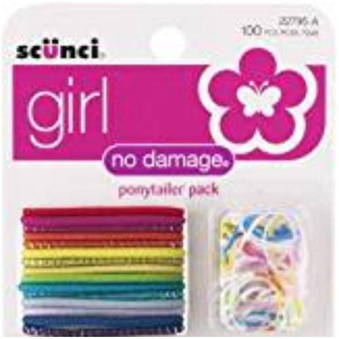 Scunci Girl 100 Pieces No Damage Ponytails Pack Hair Band Tie Elastic, Hair Ties & Styling Accs, Scunci, makeupdealsdirect-com, [variant_title], [option1]