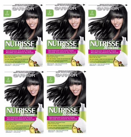 Lot of 5 - Garnier Nutrisse Nourishing Color Foam 2 Soft Black Hair Color, Hair Color, Garnier, makeupdealsdirect-com, [variant_title], [option1]