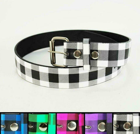  Checker Printed Leather Belt Checkered Unisex Mens Womens Plaid Punk Goth Rock, , reddonut.com, reddonut.com