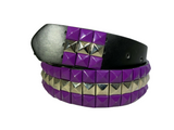  3-Row Metal Pyramid Studded Leather Belt 2-Tone Striped Punk Rock Goth Emo Biker, , reddonut.com, reddonut.com