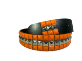  3-Row Metal Pyramid Studded Leather Belt 2-Tone Striped Punk Rock Goth Emo Biker, , reddonut.com, reddonut.com