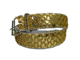 Women Lady Bling Sequins Waist Belt Metal Silver Buckle