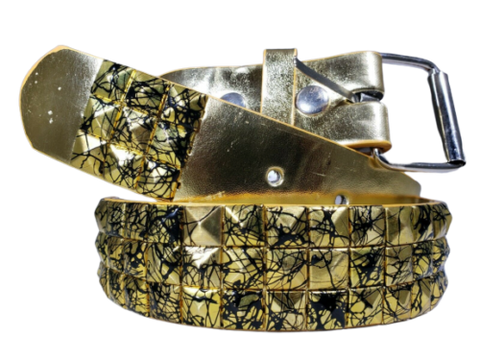 Metal Pyramid Splatter Studded Leather Belt Uni-sex Mens Womens