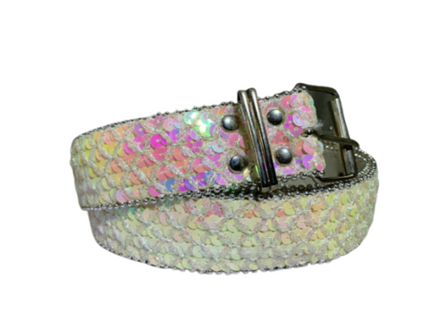 Women Lady Bling Sequins Waist Belt Metal Silver Buckle