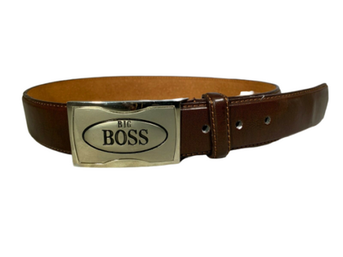 Men's Genuine Leather Belt with 'Big Boss' Gun Metal Buckle