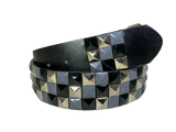  3-Row Metal Pyramid Studded Leather Belt 3-Tone Striped Punk Rock Goth Emo Biker, , reddonut.com, reddonut.com