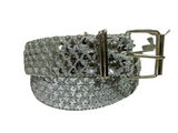 Women Lady Bling Sequins Waist Belt Metal Silver Buckle